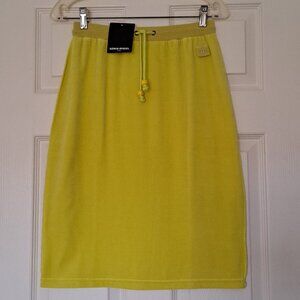 SONIA RYKIEL Paris Skirt Yellow Velour SR Logo Beaded Cinch Ties France Size S